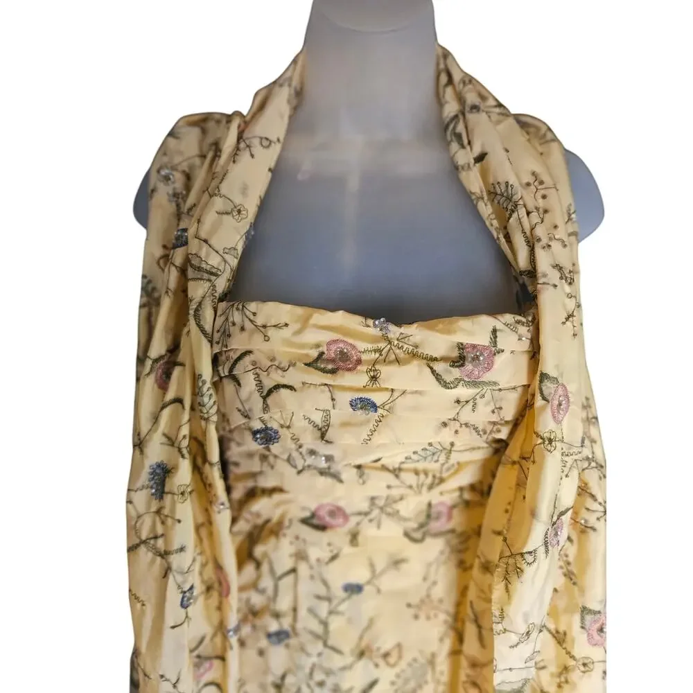 Pamela Dennis Couture Yellow Floral 100% Silk Evening Down Vintage 90's Sz 6 - Picture 10 of 12